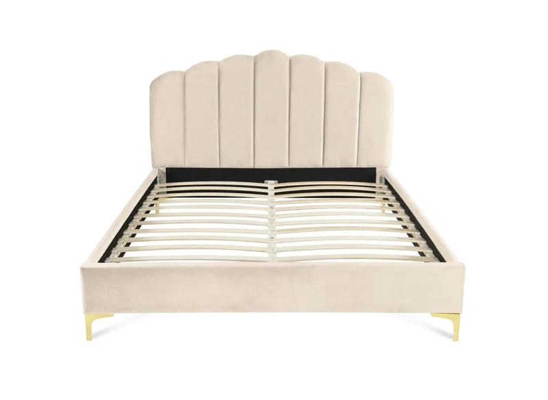 Lit double en velours beige 160x200 cm MARION