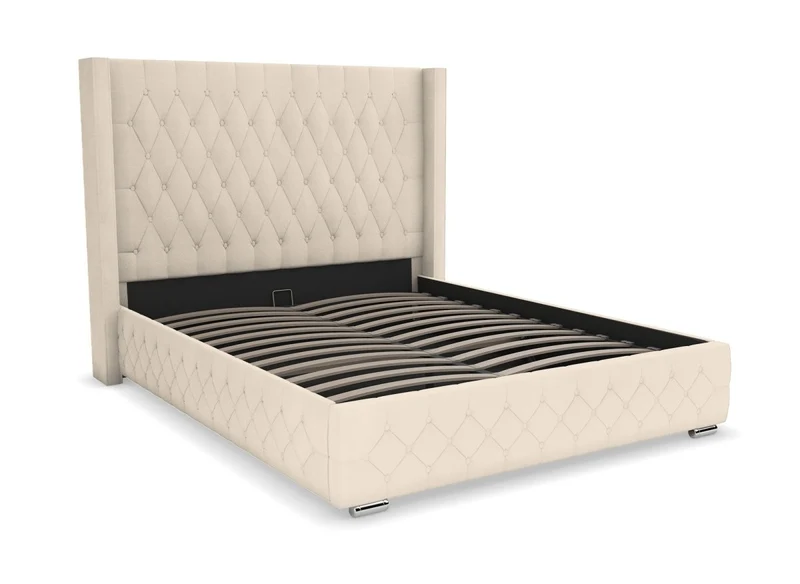 Lit coffre en velours beige 140X190 cm PERLA